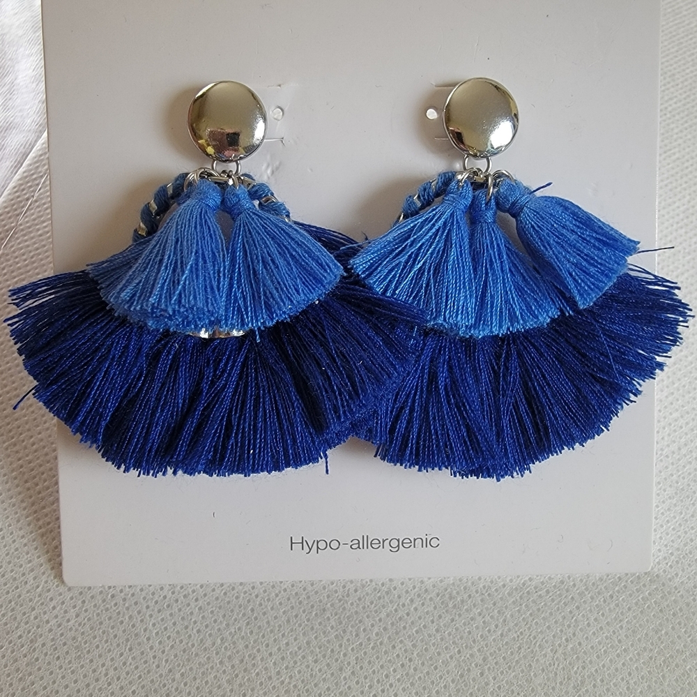 Boho Blue Fringe Drop Earrings
